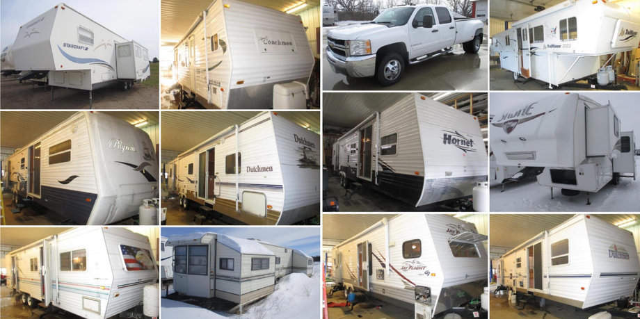 (16) Campers, Trailers, Trucks, and Versatile 276 II Tractor