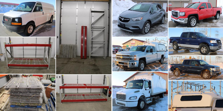 2019 Buick Encore, 2007-2016 Trucks, (2) Cargo Vans, Pallet Racking, and More