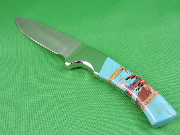 Image for Knife - Fixed Blade - Hand Forged - Turquoise Inlay - Custom Made.