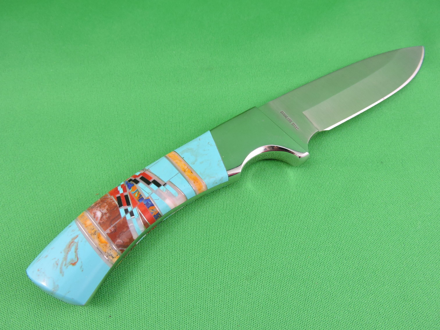Image for Knife - Fixed Blade - Hand Forged - Turquoise Inlay - Custom Made.