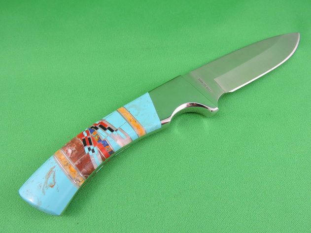 Image for Knife - Fixed Blade - Hand Forged - Turquoise Inlay - Custom Made.
