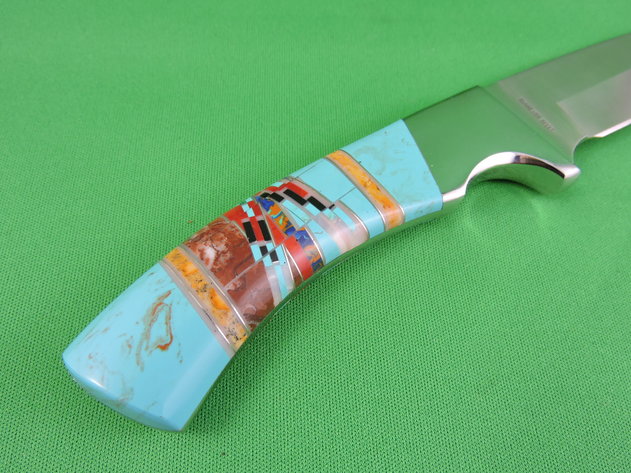 Image for Knife - Fixed Blade - Hand Forged - Turquoise Inlay - Custom Made.