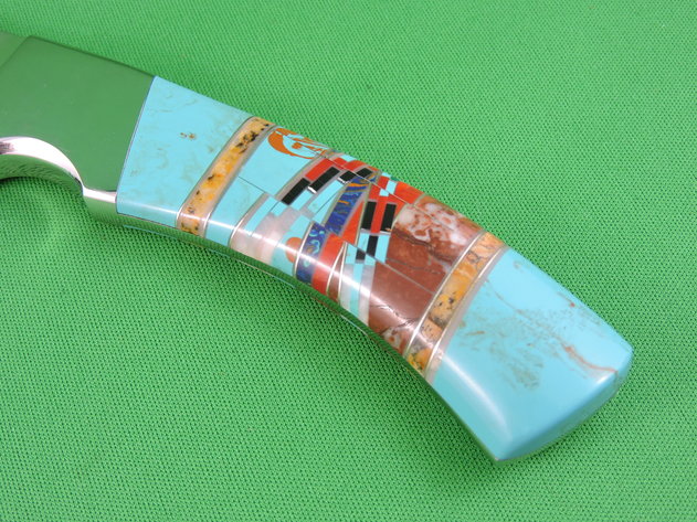 Image for Knife - Fixed Blade - Hand Forged - Turquoise Inlay - Custom Made.