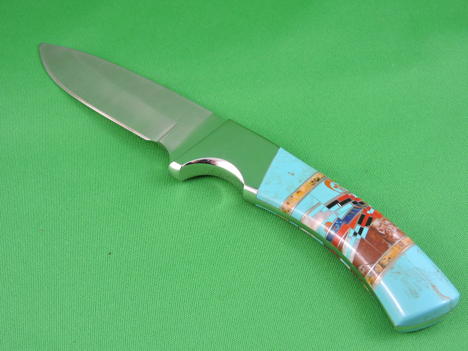 Image for Knife - Fixed Blade - Hand Forged - Turquoise Inlay - Custom Made.