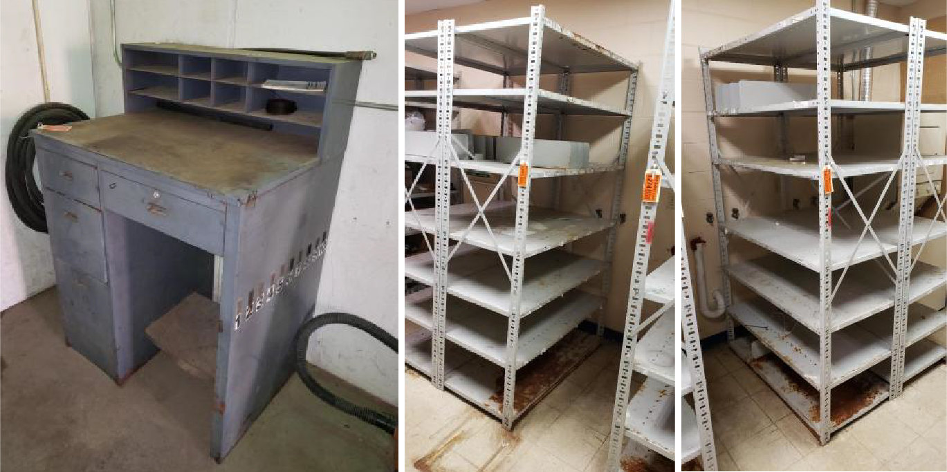 ALM 10,000 Lb. 2-Post Lift, Work Benches, Tire Rack, Shelving