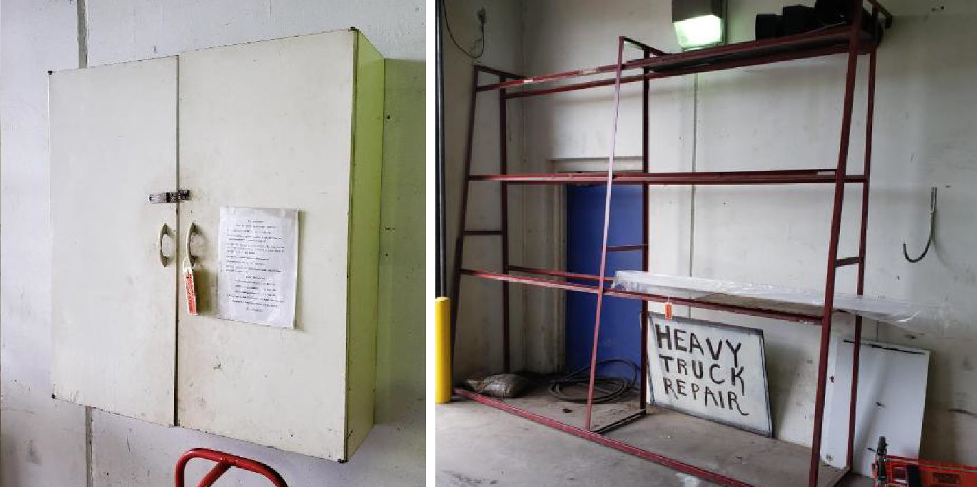 ALM 10,000 Lb. 2-Post Lift, Work Benches, Tire Rack, Shelving