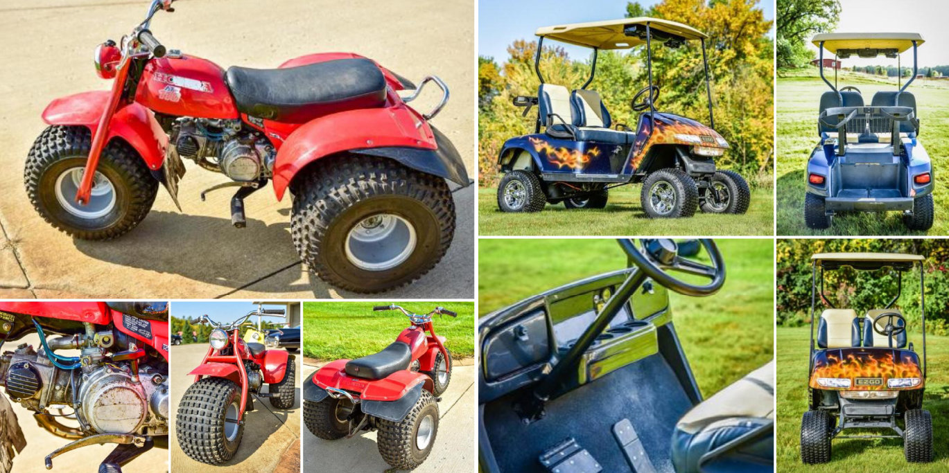 2002 E-Z-Go Customize Golf Cart, Yamaha Golf Cart, 2005 Honda CRF 450X Dirt Bike & (2) Honda 3-Wheelers