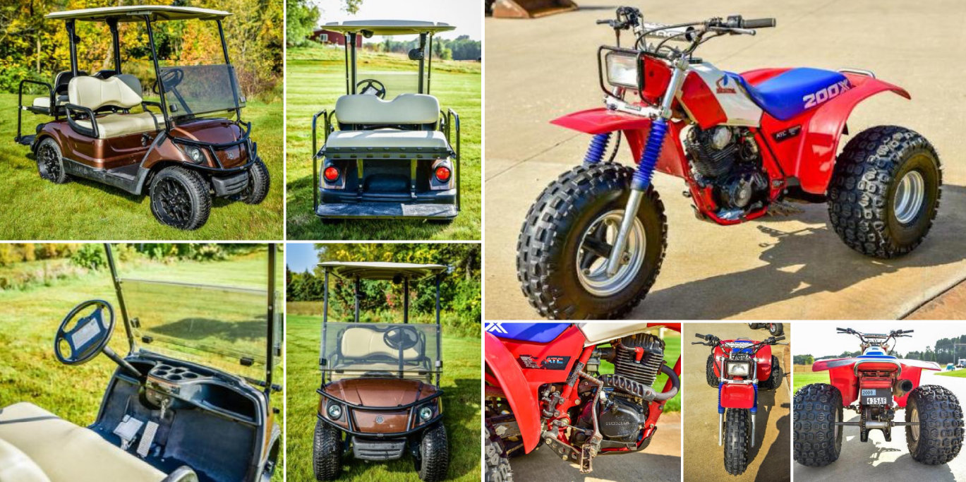2002 E-Z-Go Customize Golf Cart, Yamaha Golf Cart, 2005 Honda CRF 450X Dirt Bike & (2) Honda 3-Wheelers