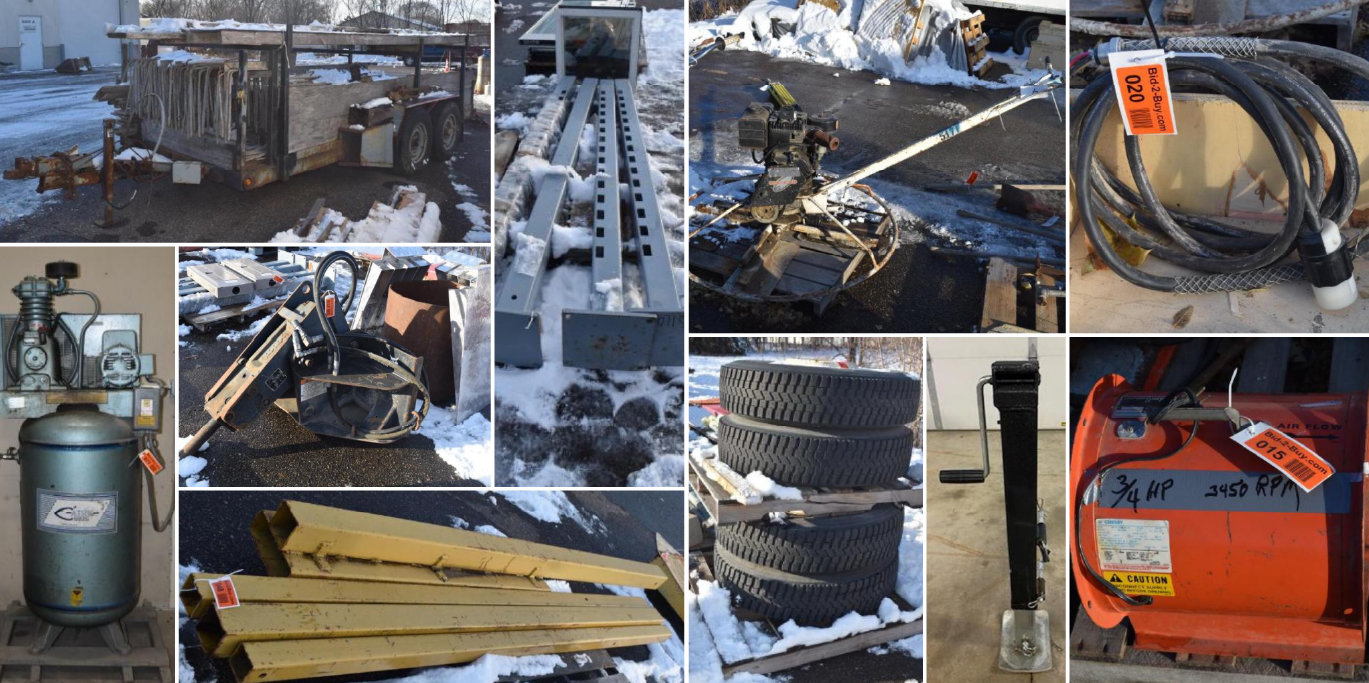 Concrete Masonry Surplus Equipment, Air Compressor, Bobcat Hydraulic
