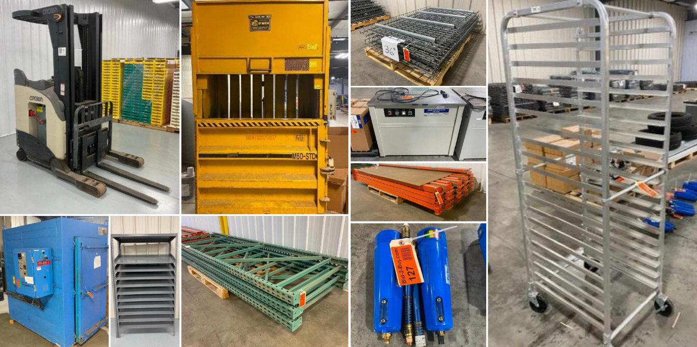 Warehouse Shelving, Bailer, Pallet Racking, (2) Dispatch Industrial & SAT Industrial Commercial Ovens