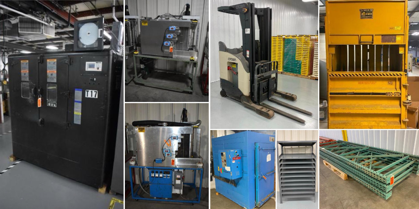 Warehouse Shelving, Bailer, Pallet Racking, (2) Dispatch Industrial & SAT Industrial Commercial Ovens
