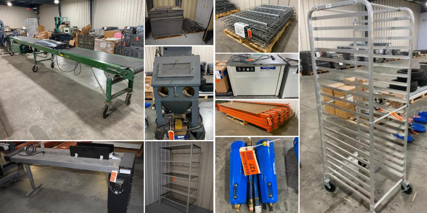 Warehouse Shelving, Bailer, Pallet Racking, (2) Dispatch Industrial & SAT Industrial Commercial Ovens