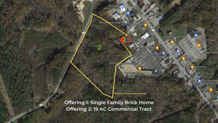 Image for Downtown Kilmarnock Investment & Development Opportunity -  Single Family Brick Home & 19.44 AC Commercial Tract - 200 Christopher Drive, Kilmarnock, VA 22482