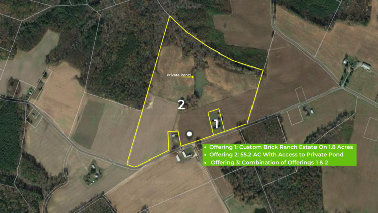 Image for Northern Neck Estate - 6 BR/5BA Custom Built Brick Rancher - 57 AC With Private Pond - Two Car Detached Garage With Workshop - 1151 Dodlyt Rd., Heathsville, VA 22473