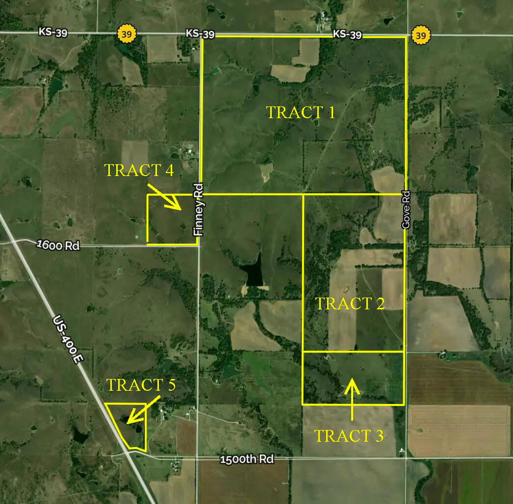 857+- Acres: 5 Tracts – Wilson County, KS Land Northwest of Fredonia