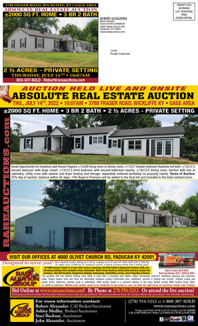 Image for ABSOLUTE REAL ESTATE AUCTION 3788 FRASER ROAD WICKLIFFE KENTUCKY