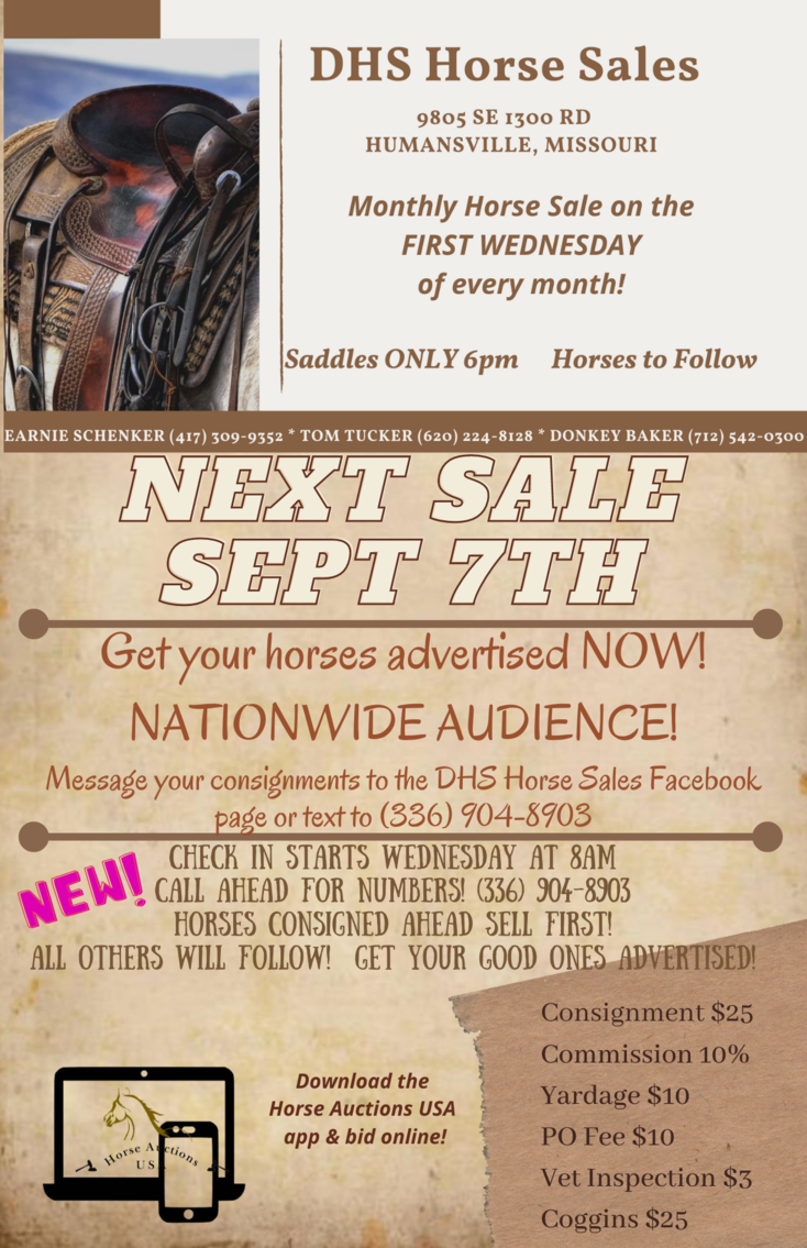 DHS Horse Sale WEDNESDAY, September 7th Humansville, Missouri