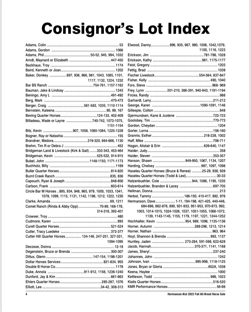 DAY 3 HermansonKist Fall All Breed Horse Sale Mandan, North Dakota