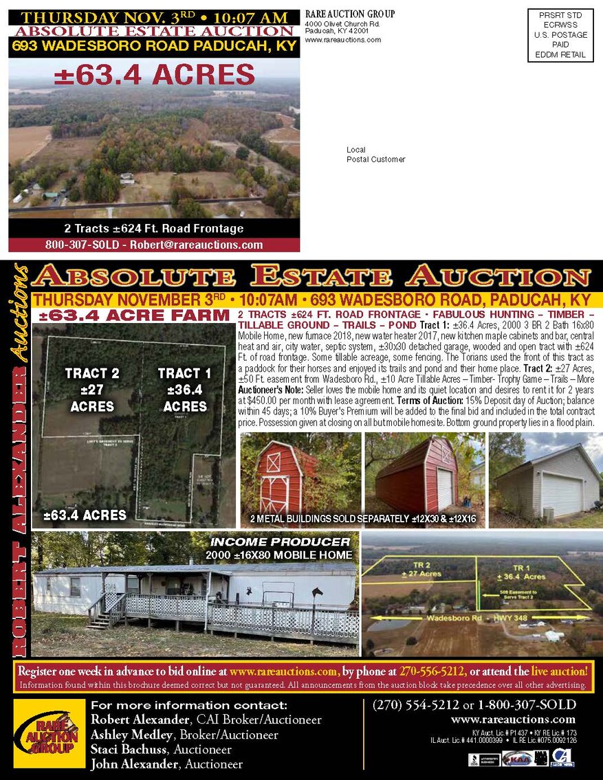 Image for ABSOLUTE AUCTION 693 WADESBORO ROAD PADUCAH, KY