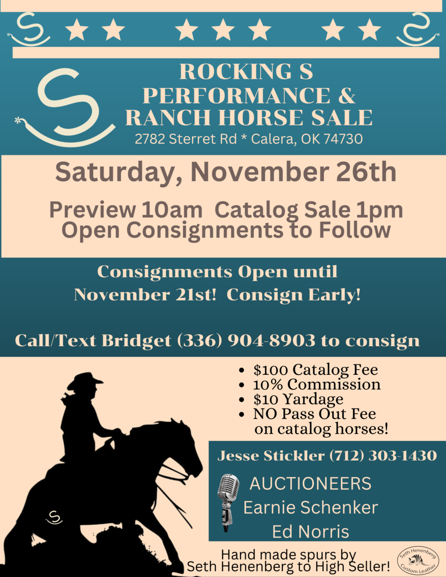 Rocking S Performance & Ranch Horse Special November 26th Calera
