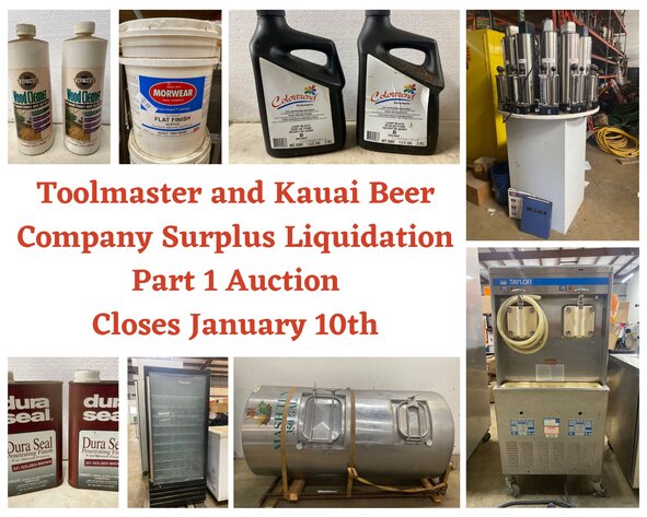 Image for 01/10 Toolmaster and Kauai Beer Company Surplus Liquidation Part 1