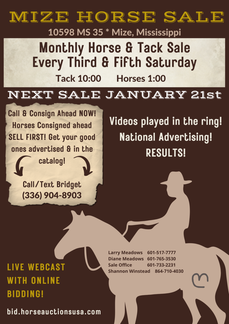 Image for Mize Horse Sale January 21st  -  Mize, Mississippi