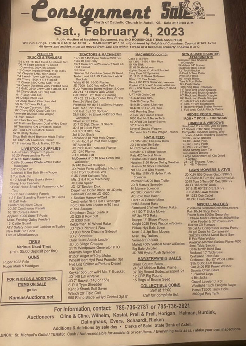 Axtell Knights of Columbus Consignment Auction