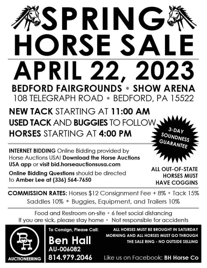BH Horse Co. Spring Horse Sale Bedford, Pennsylvania April 22nd