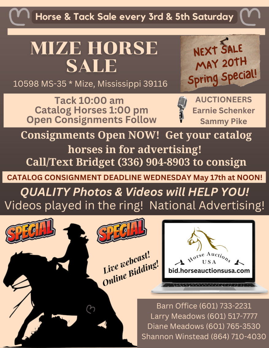 Image for Mize Horse Sale SPRING SPECIAL! May 20th Mize, MS