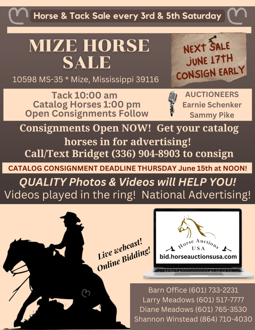 Image for Mize Horse Sale SATURDAY June 17th