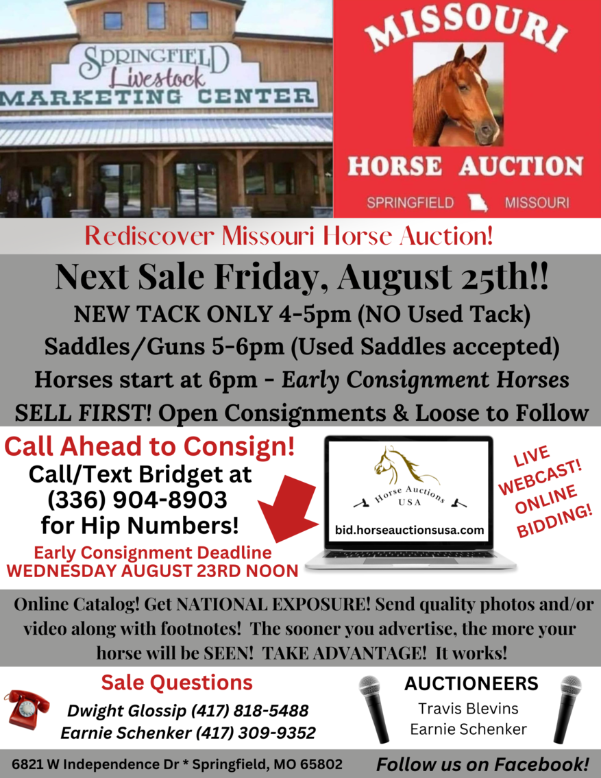 Image for Missouri Horse Auction Springfield, MO FRIDAY August 25th