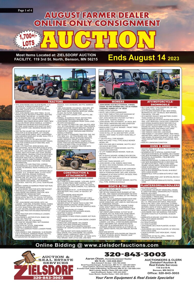 Image for AUGUST FARMER/DEALER ONLINE ONLY CONSIGNMENT