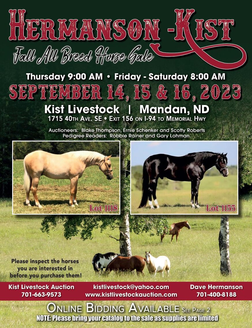 HermansonKist Fall All Breed Horse Sale Mandan, North Dakota