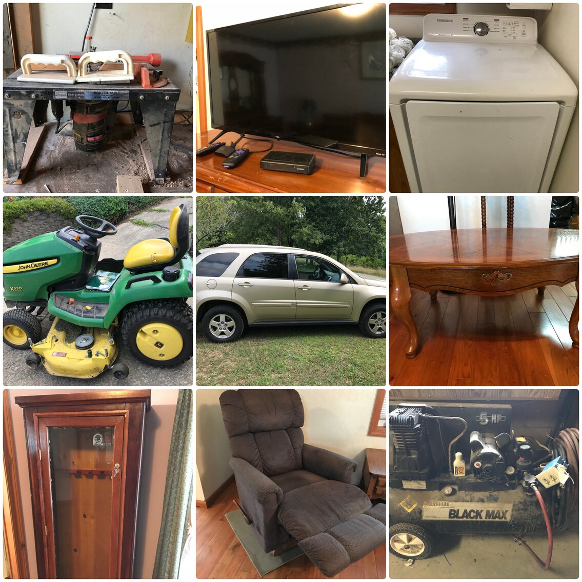 Image for Morgantown, WV – Moving Auction: ’08 Chevy Equinox, ’11 JD X530 Tractor, Tools, Power Tools, Household Items, Décor Items, Furniture, and More!