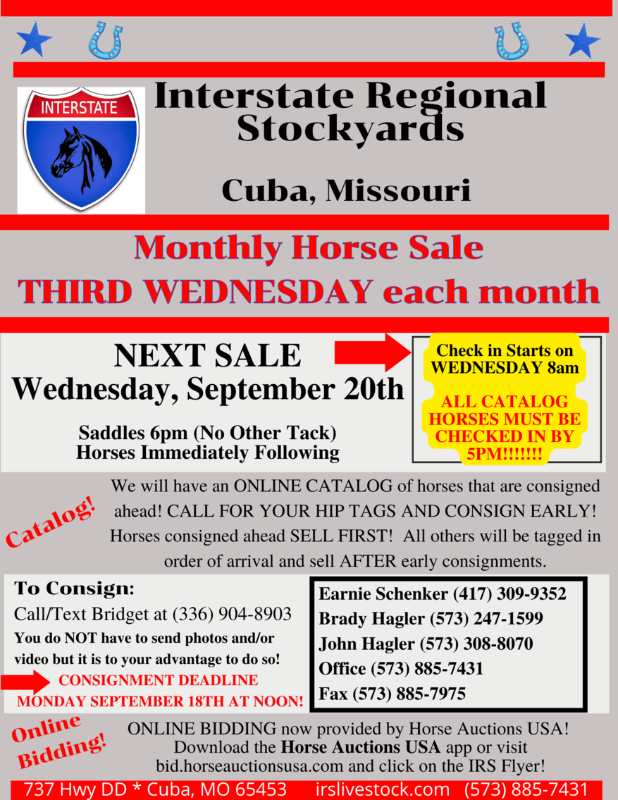 Image for Interstate Regional Stockyards Horse Sale - Cuba, Missouri September 20th