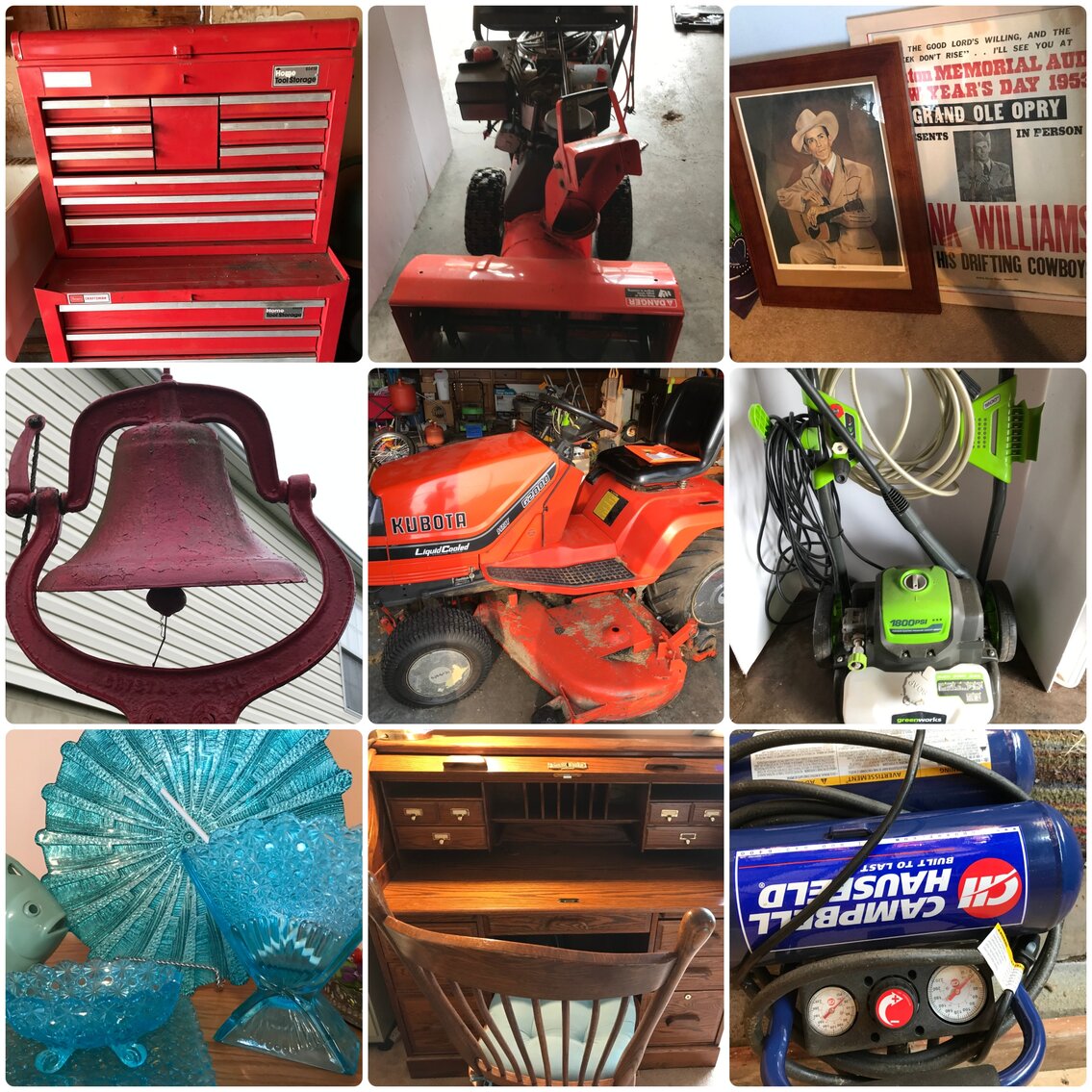 Image for Belaire, OH – Complete Household Auction: Kubota G2000 Mower, Lawn Care Items, Tools, Household Items, Antiques & Collectibles
