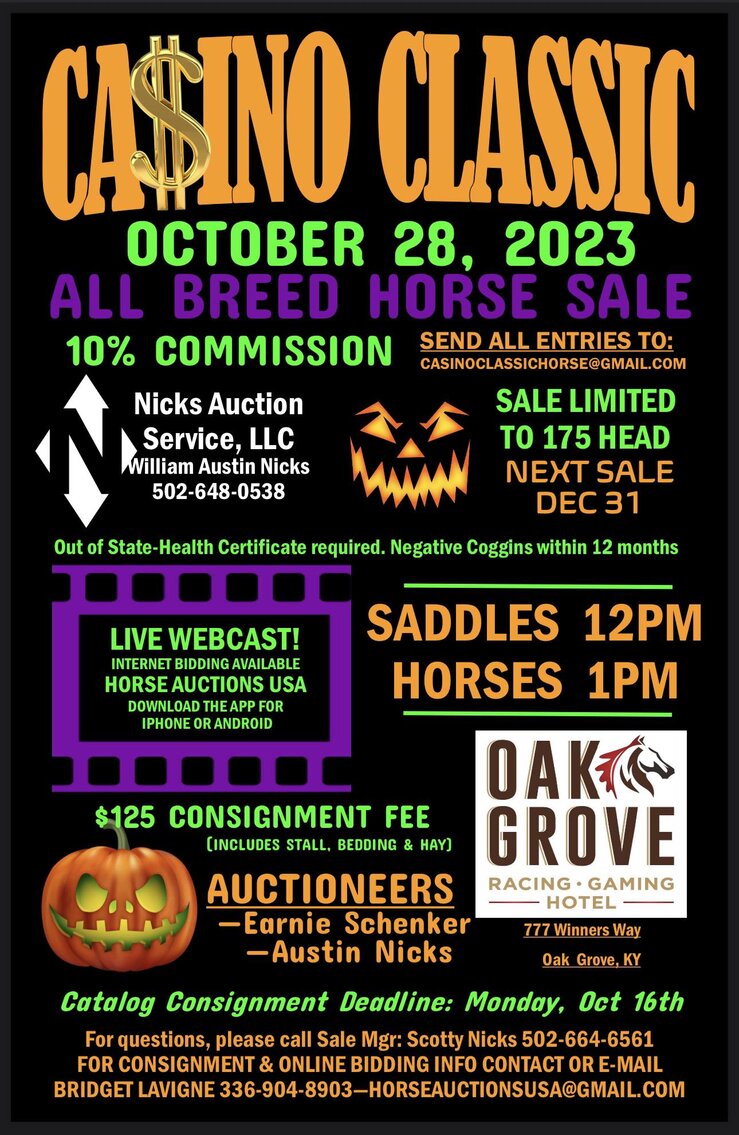 Image for Casino Classic All Breed Horse Sale - Oak Grove, Kentucky SATURDAY AUGUST 26TH!