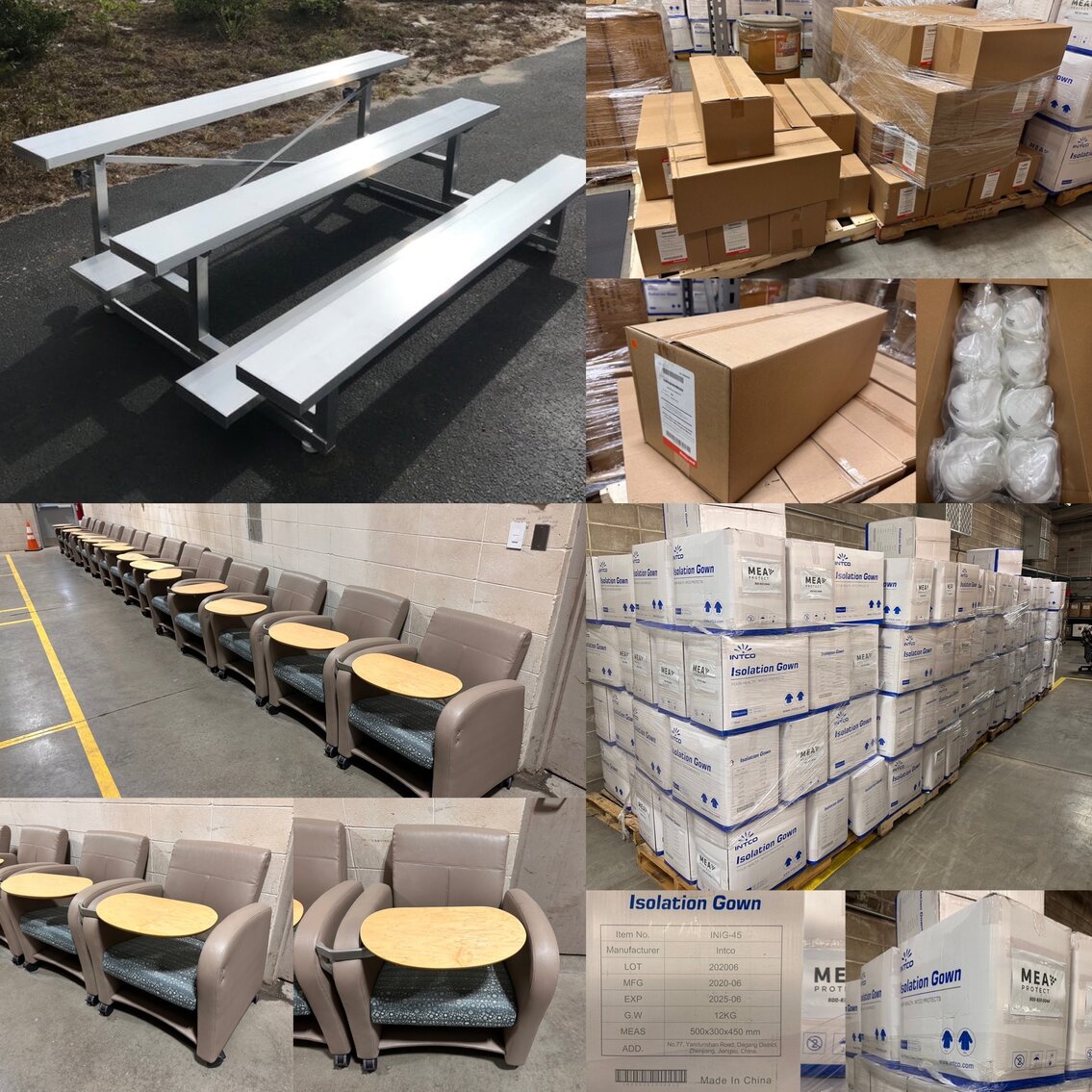 Image for Local Government Surplus Timed Auction - Bleachers, Arm Chairs w/ Tablet Table Tops, PPE, Bulk N95 Masks & Isolation Gowns