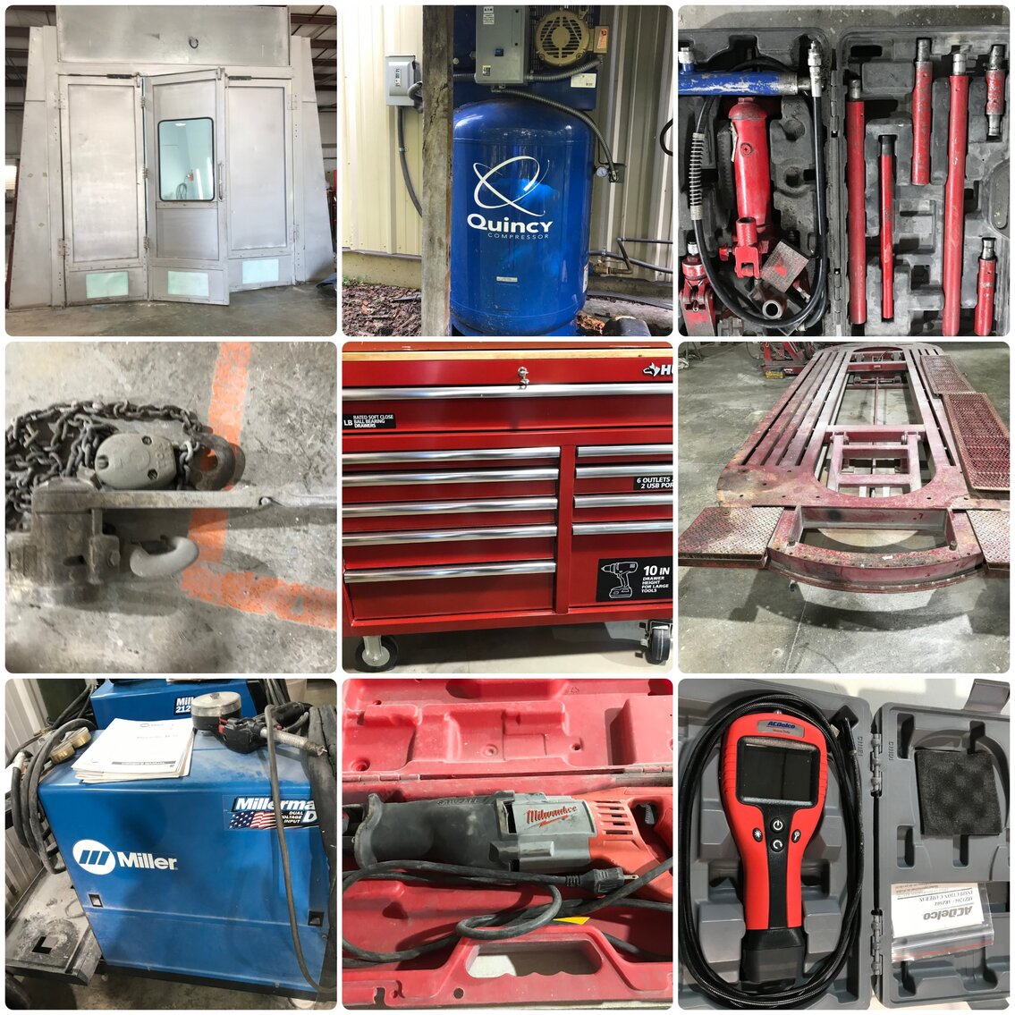 WV Autobody Shop Liquidation Paint Booth, Frame Machine