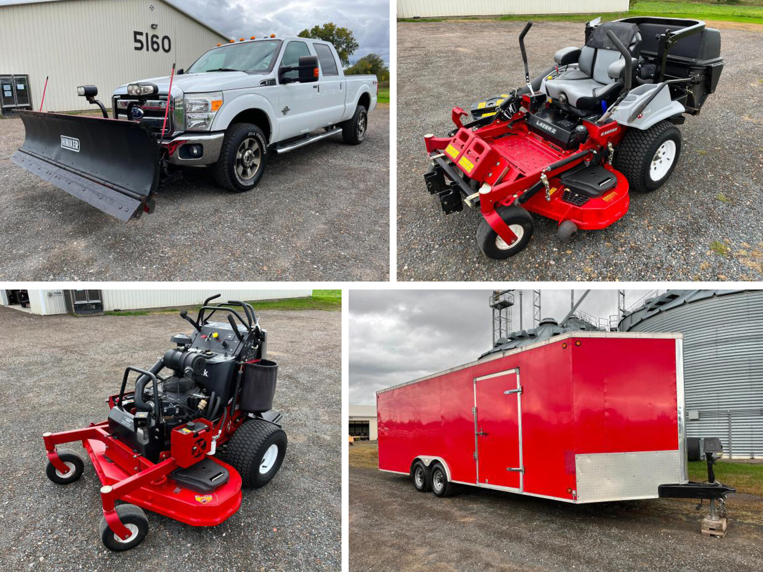 2011 Ford F-350 With 9' Hiniker Plow, 2010 Storm 23' Enclosed Trailer, Exmark Lawn Mowers