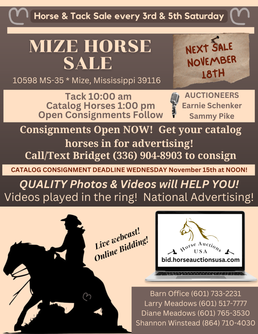 Image for Mize Horse Sale  SATURDAY November 18th