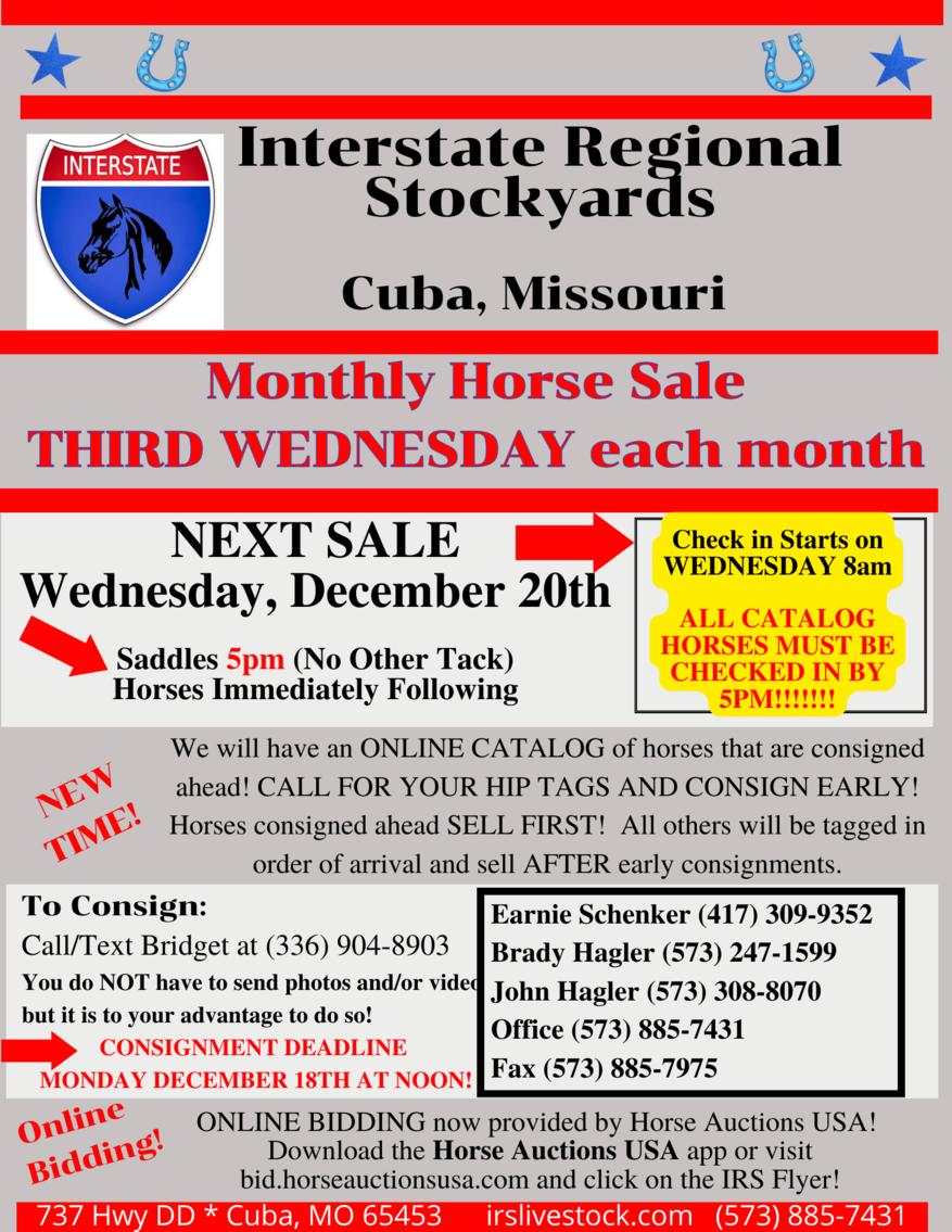 Image for Interstate Regional Stockyards Horse Sale - Cuba, Missouri WEDNESDAY December 20th