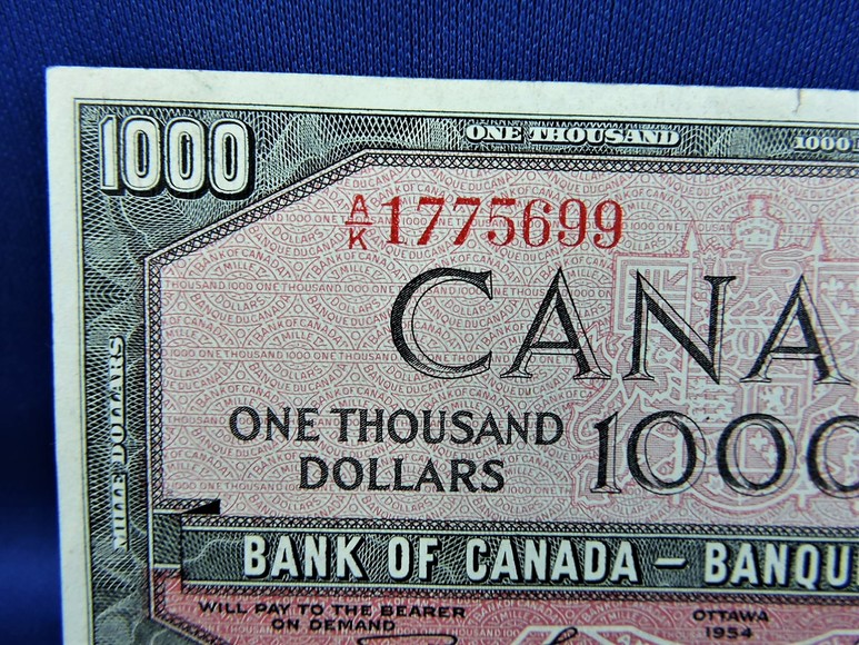 Image for 1954 $1000 CANADIAN BANKNOTE INVESTMENT QUALITY COLLECTIBLE