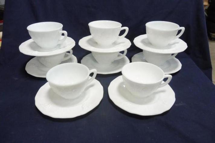 Image for (8) Milk Glass Cup And Saucer Sets