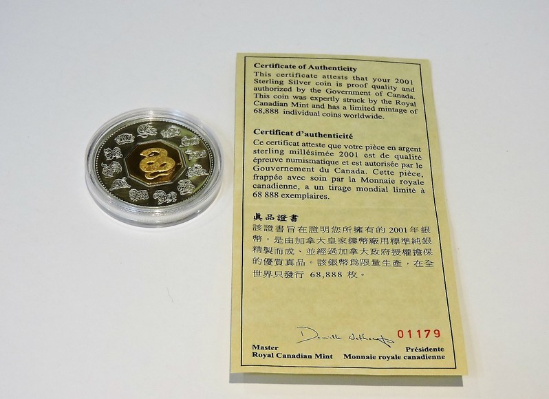 Image for 2001 STERLING SILVER LUNAR COIN ROYAL CANADIAN MINT