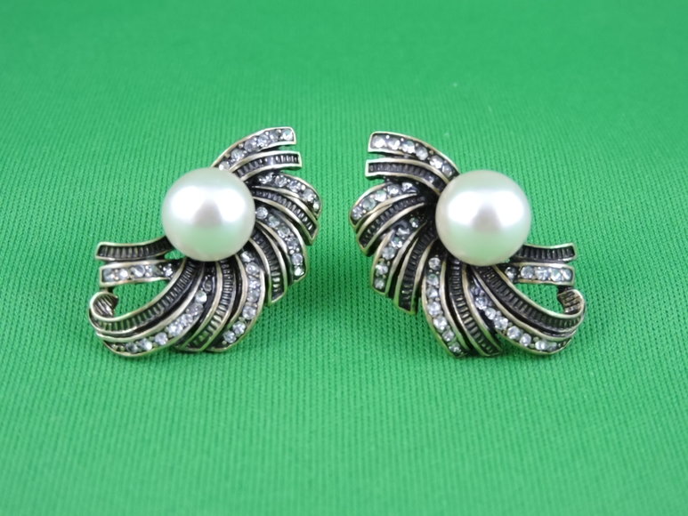 Earrings - Rhinestones and Simulated Pearls