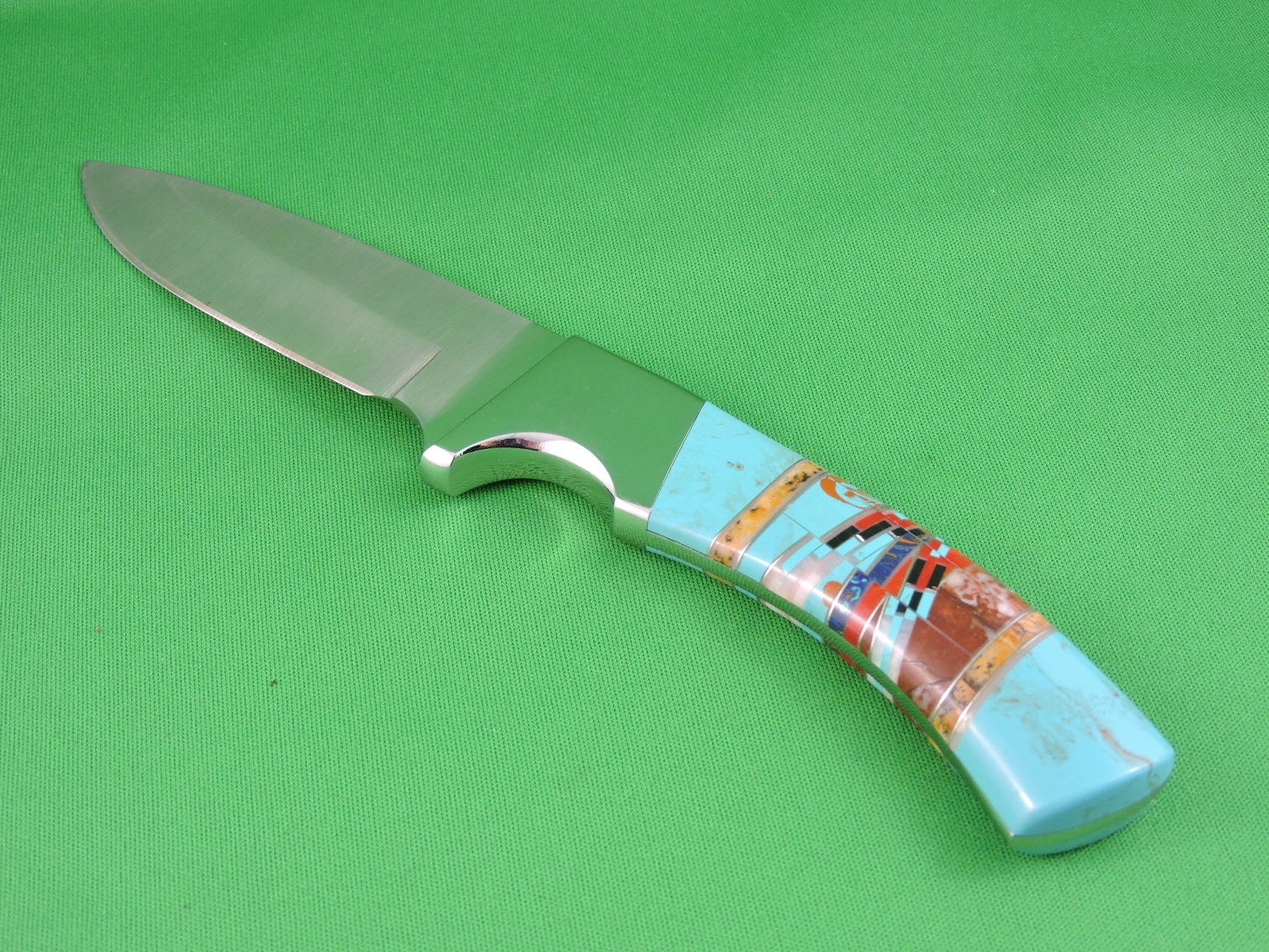 Image for Knife - Fixed Blade - Hand Forged - Turquoise Inlay - Custom Made.