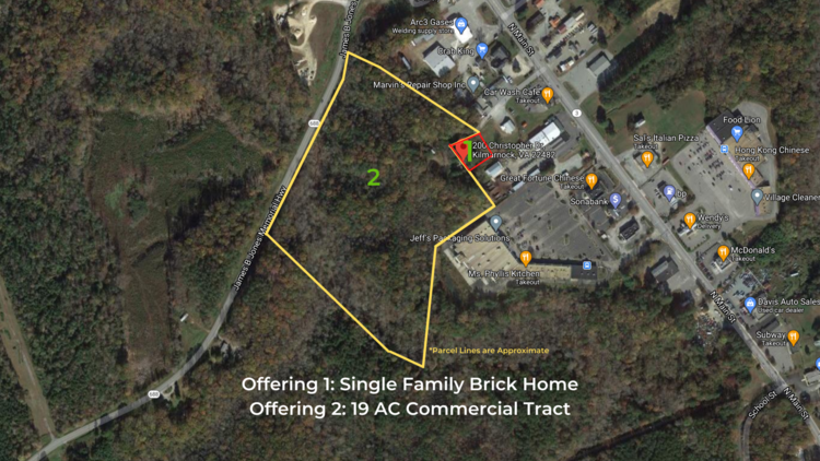 Image for Downtown Kilmarnock Investment & Development Opportunity -  Single Family Brick Home & 19.44 AC Commercial Tract - 200 Christopher Drive, Kilmarnock, VA 22482
