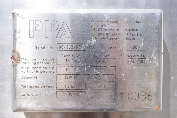 Image for MJK0350 Pharma-Palung Analagen Stainless Steel Tank