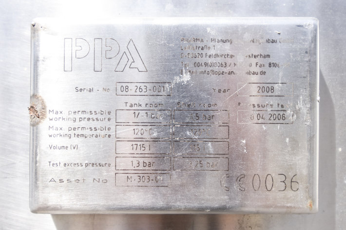 Image for MJK0350 Pharma-Palung Analagen Stainless Steel Tank